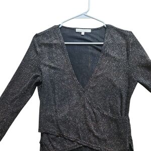WAYF Shimmering Black Wrap Top